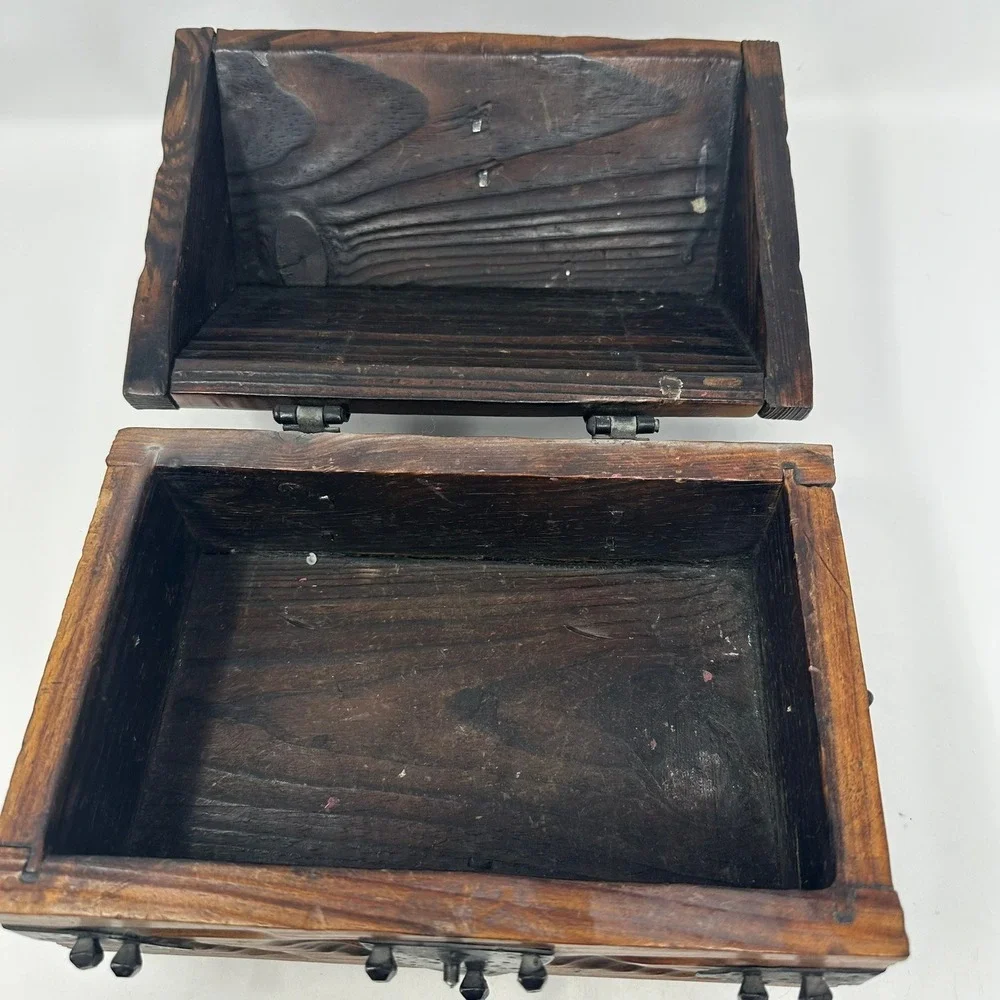 Unbranded Treasure Chest Brown Wood Rustic Hand Carved Made in Spain